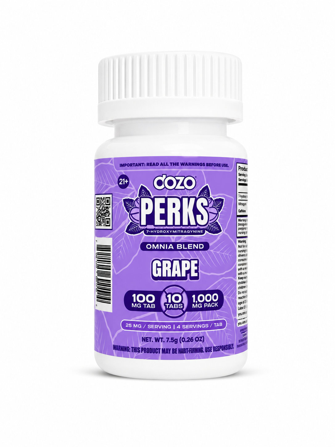 Dozo Perks 7-Hydroxy 100mg Tablet 10ct Jar Grape