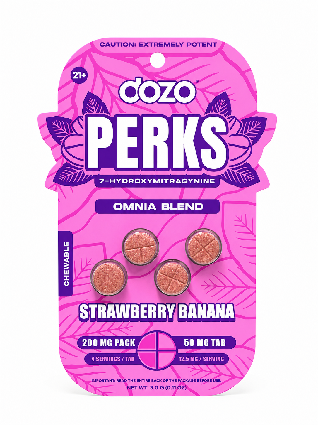 Dozo Perks 7-Hydroxy 50mg Tablet 4ct Pack Strawberry Banana