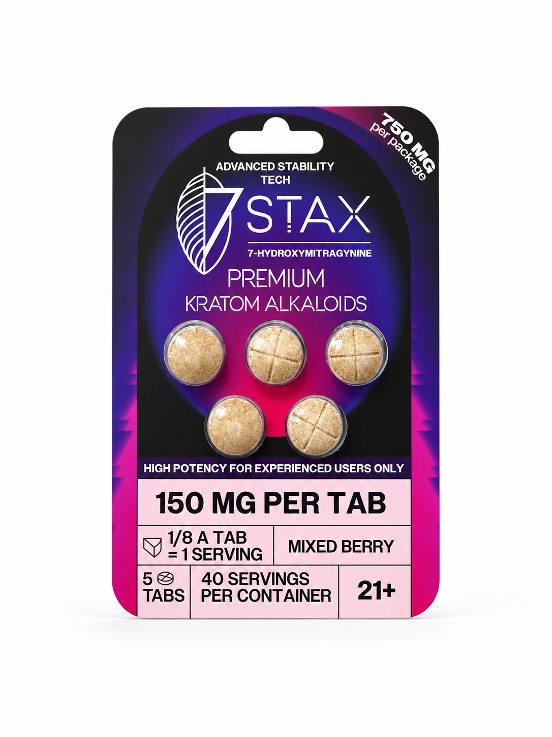 7 Stax 7 Hydroxymitragynine Mixed Berry 5pk 150mg Per Tablet
