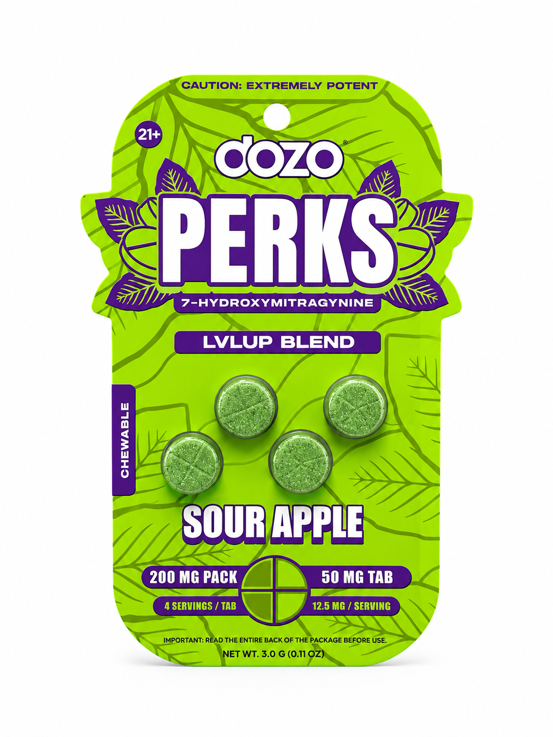 Dozo Perks 7-Hydroxy 50mg Tablet 4ct Pack Sour Apple