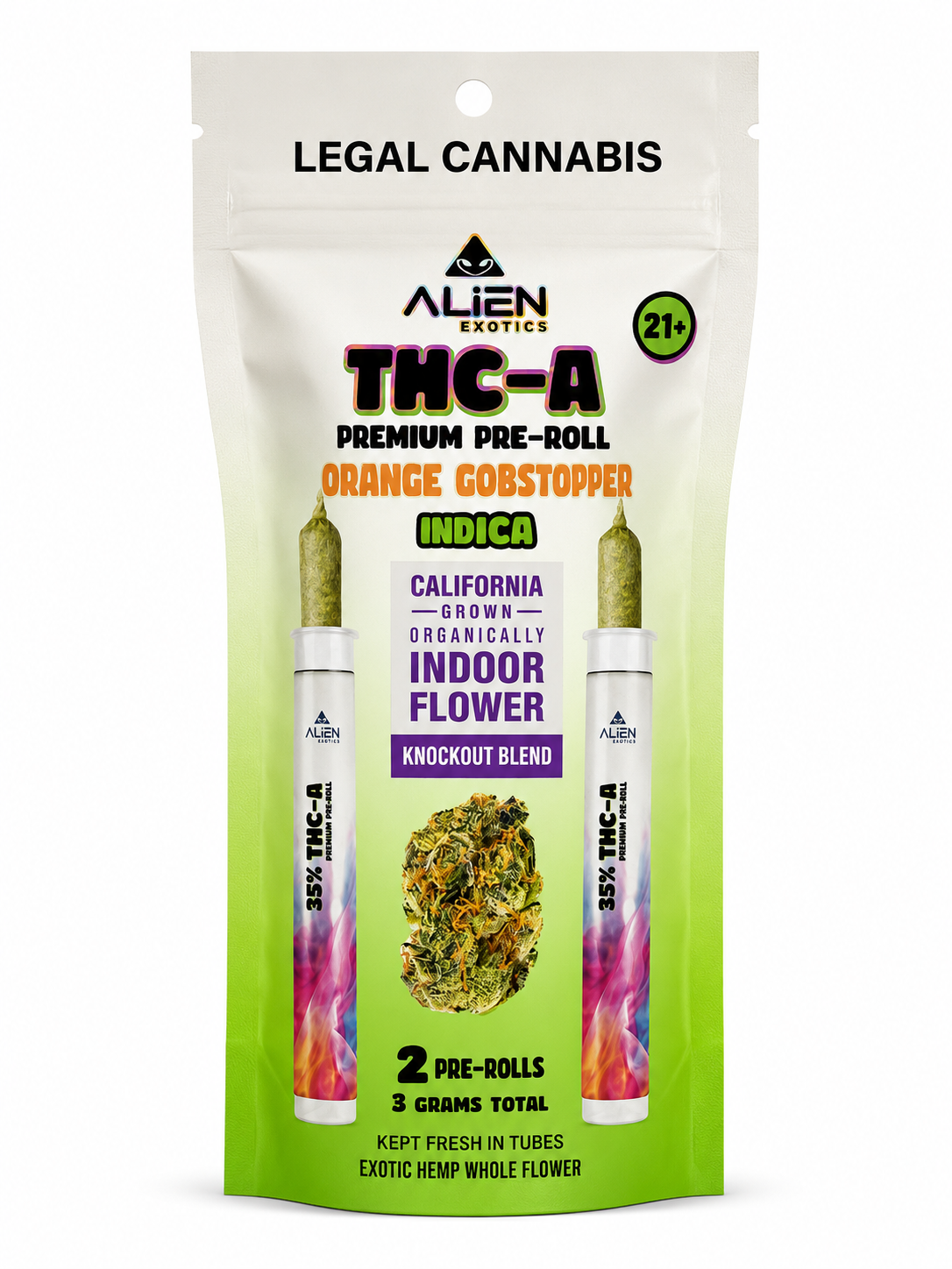 Orange Gobstopper Indica Alien Exotics Premium THC-A Knockout Blend Pre-Roll 2ct