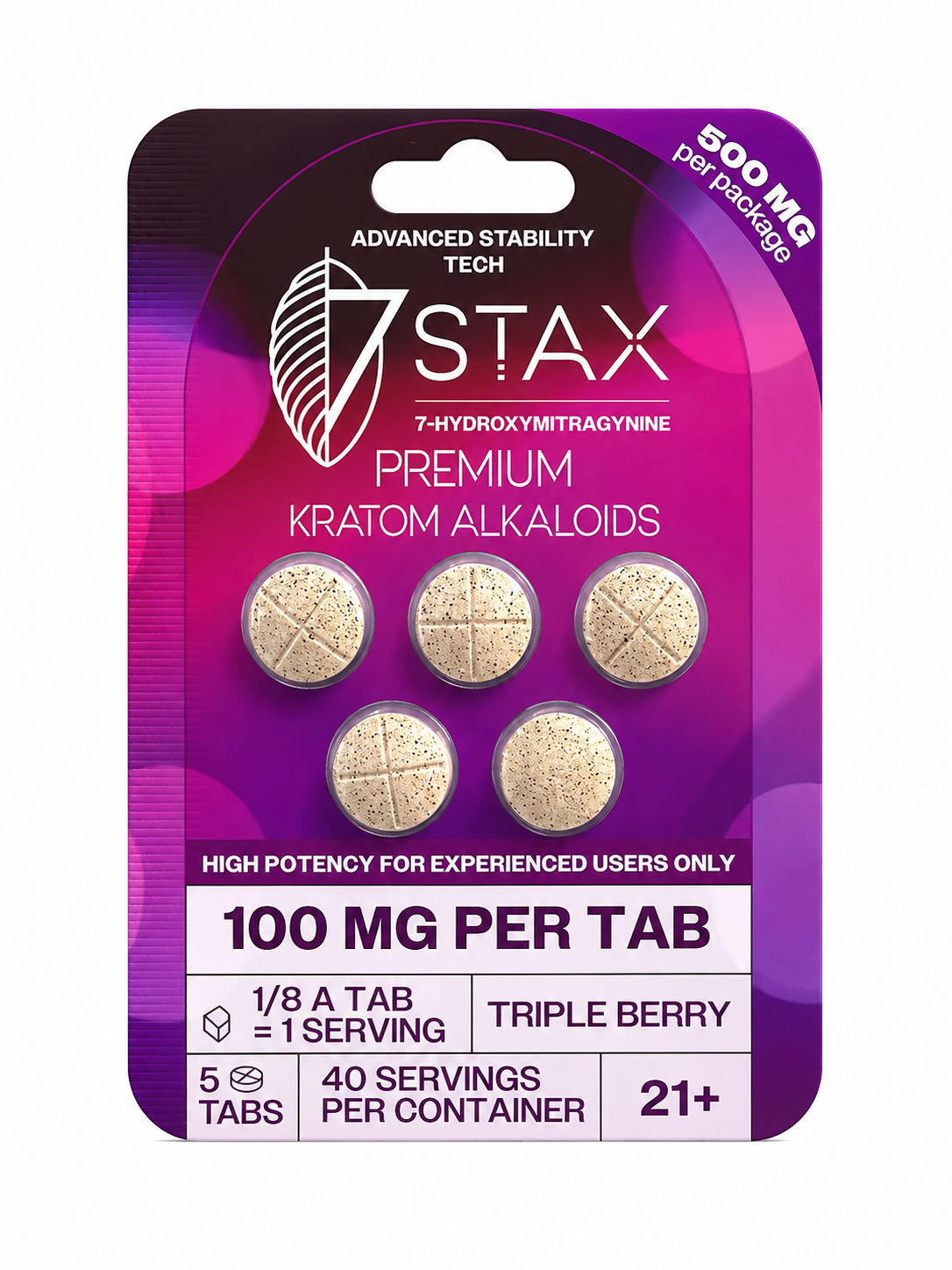 7 Stax 7 Hydroxymitragynine Triple Berry 5pk 100mg Per Tablet