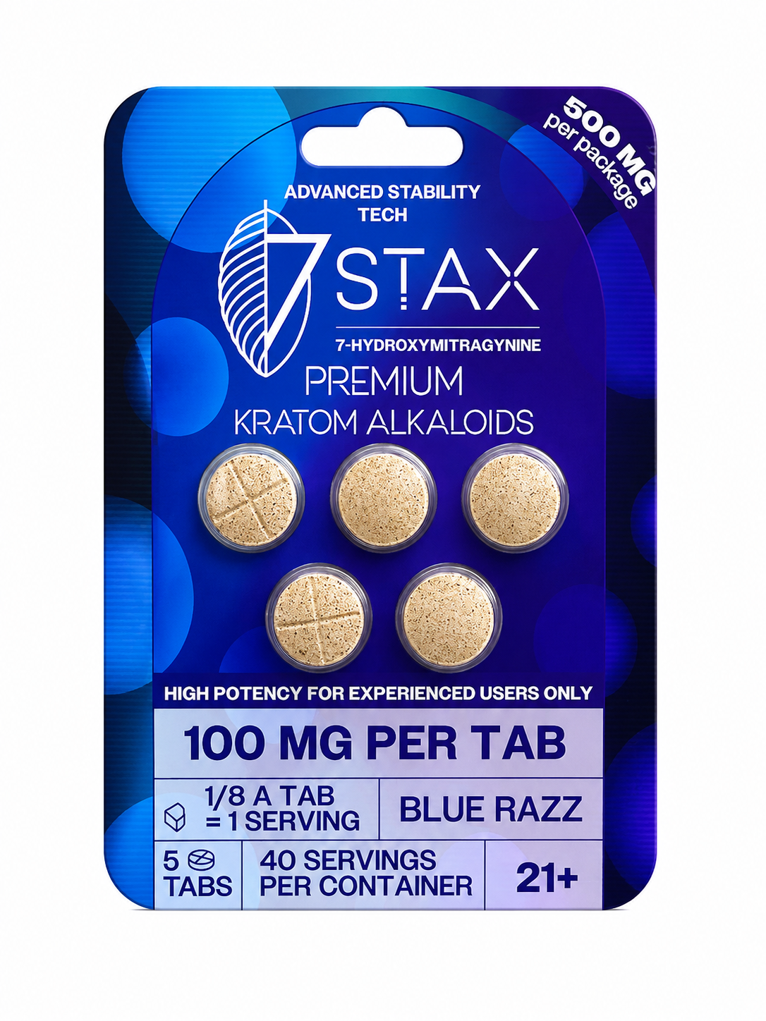 7 Stax 7 Hydroxymitragynine Blue Razz 5pk 100mg Per Tablet