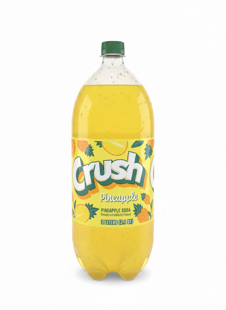 Crush Pineapple Soda, Sweet Tropical Fruity Carbonated Soft Drink, 2 Liter Bottle