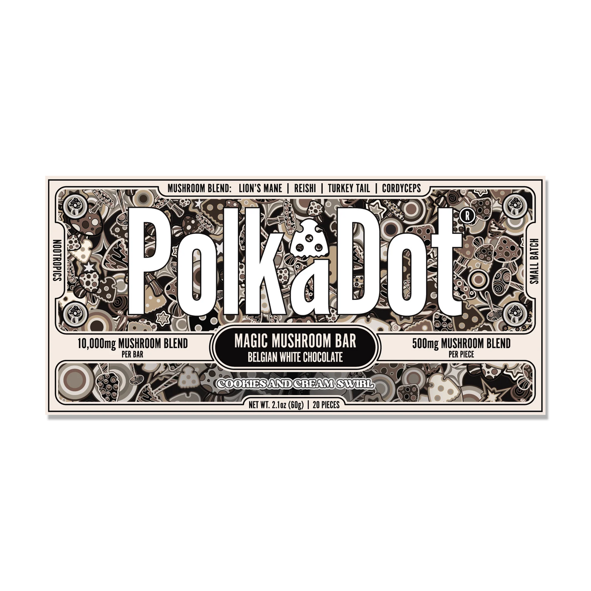 PolkaDot Magical Mushroom Cookies And Cream Chocolate 10.000MG Per Bar