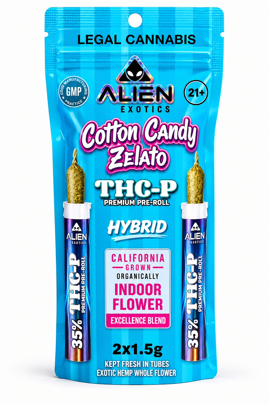 Cotton Candy Zelato Hybrid Alien Exotics Premium THC-P Excellence Blend Pre-Roll 2ct