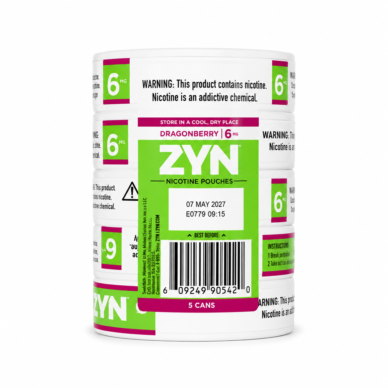 ZYN Nicotine Pouches Dragonberry 6MG 5 Cans