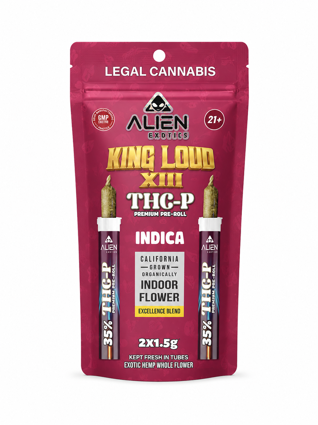 King Loud Xiii Indica Alien Exotics Premium THC-P Knockout Blend Pre-Roll 2ct