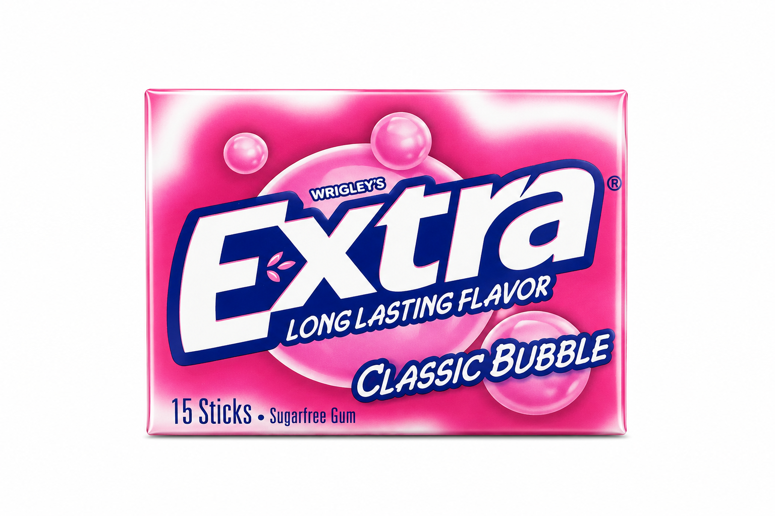 Extra Gum Classic Bubble Sugar Free Chewing Gum Single Pack, 15 pc