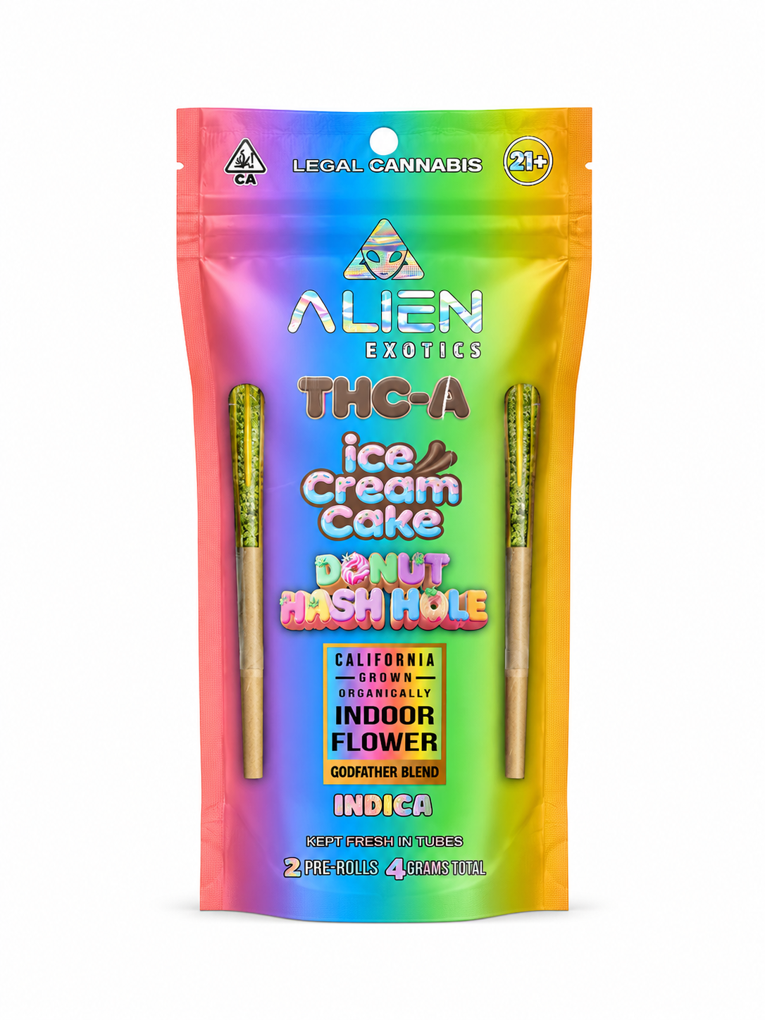 Ice Cream Cake Donut Hash Hole Indica Alien Exotics Premium THC-A Godfather Blend Pre-Roll 2ct
