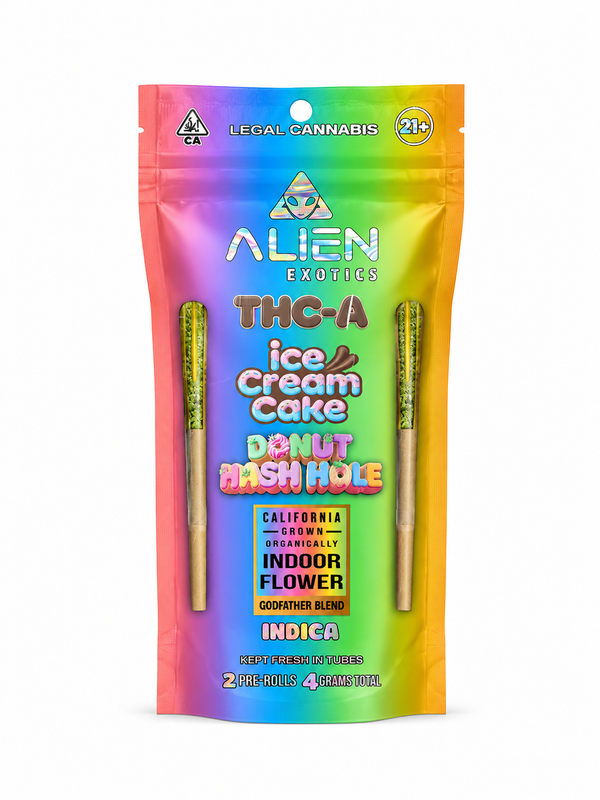 Ice Cream Cake Donut Hash Hole Indica Alien Exotics Premium THC-A Godfather Blend Pre-Roll 2ct