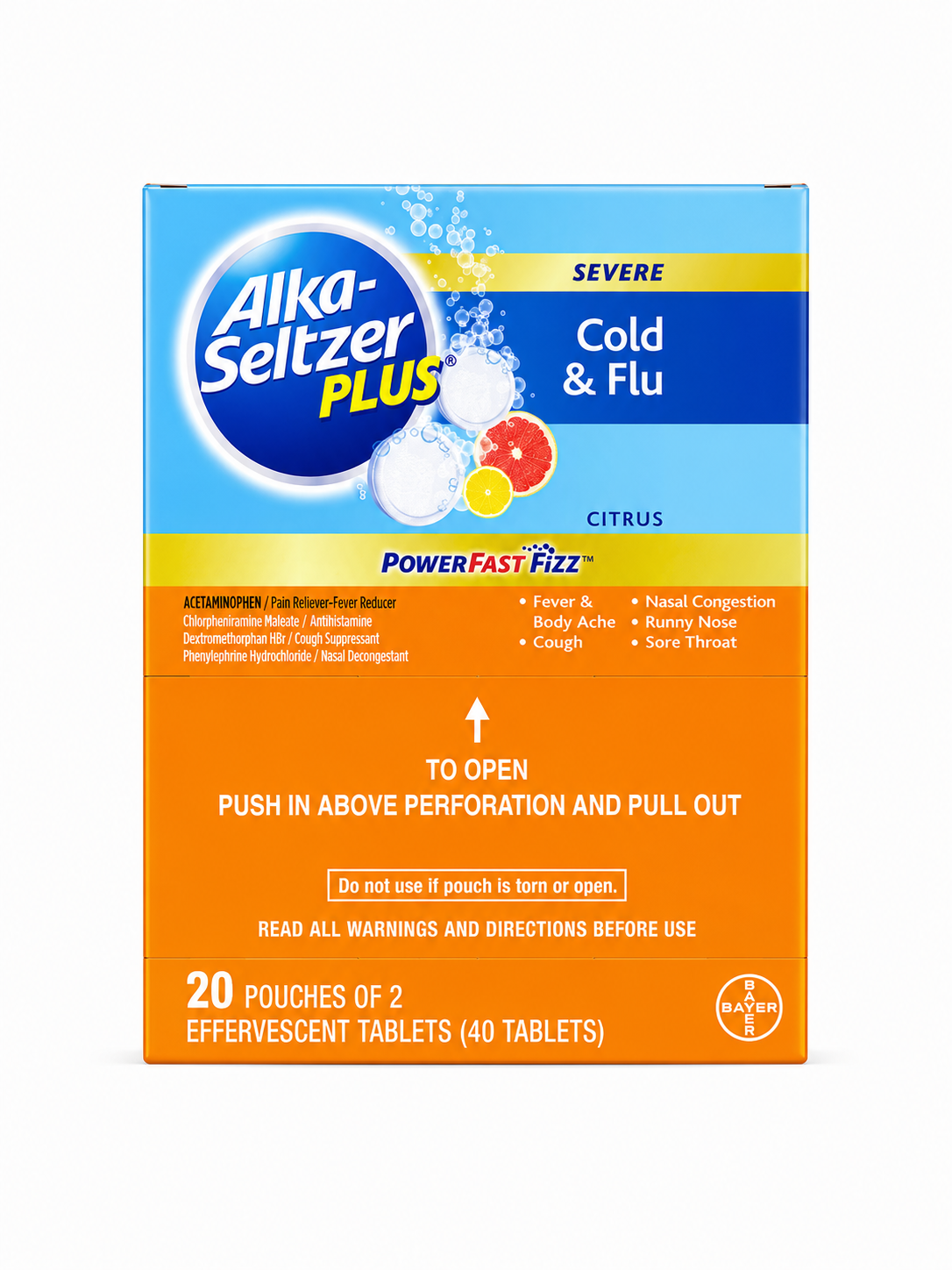 Alka-Seltzer Plus Severe Cold & Flu Fizz Citrus, Effervescent Tablets 40 Ct