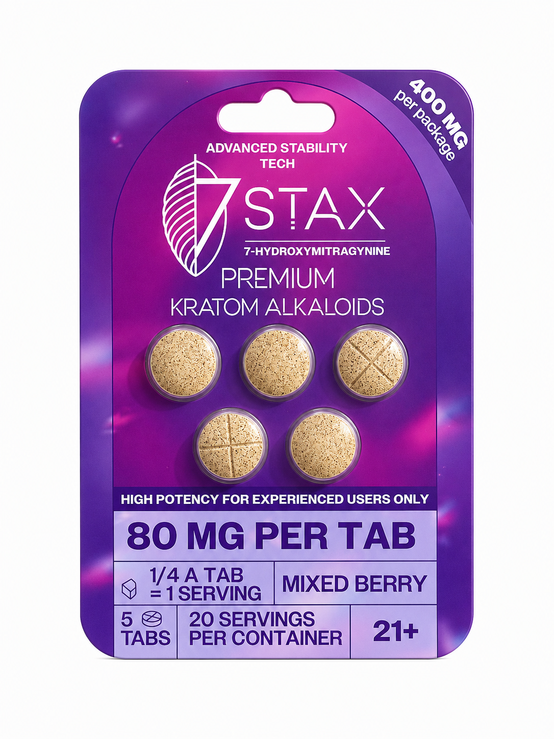 7 Stax 7 Hydroxymitragynine Mixed Berry 5pk 80mg Per Tablet