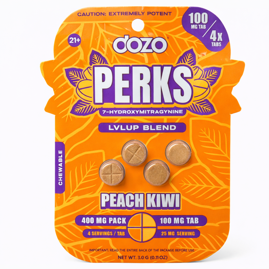 Dozo Perks 7-Hydroxy 100mg Tablet 4ct Pack Peach Kiwi