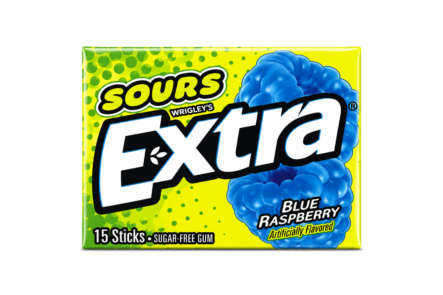 Sour Extra Gum Blue Raspberry Sugar Free Chewing Gum Single Pack, 15 pc