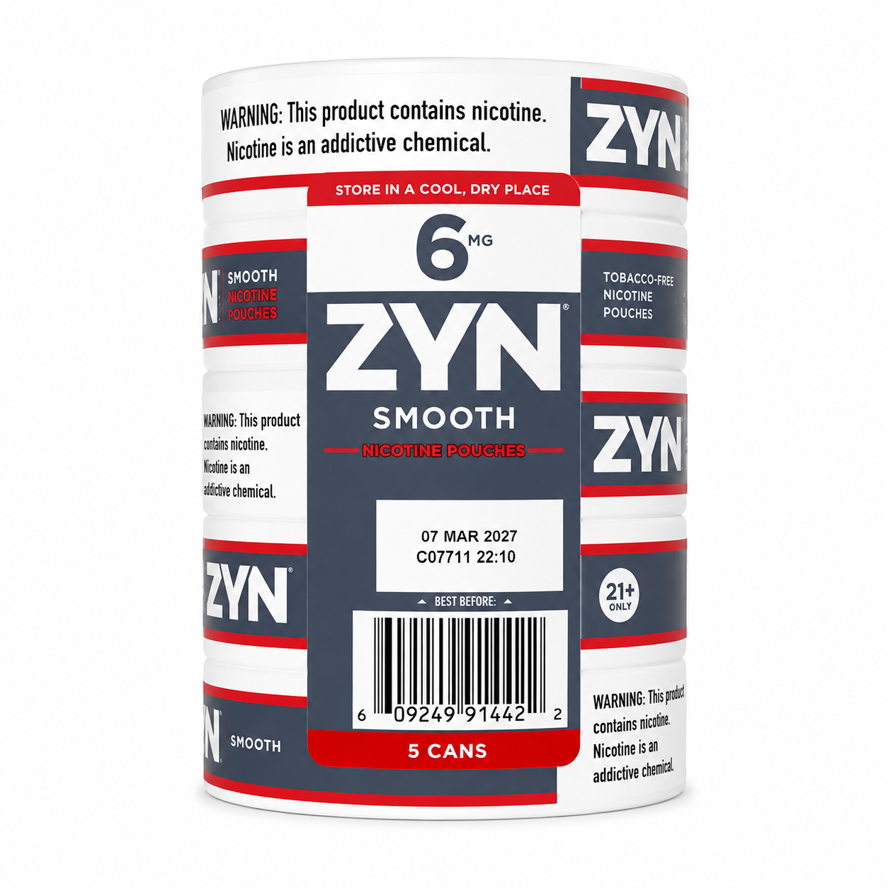 ZYN Nicotine Pouches Smoth 6MG 5 Cans