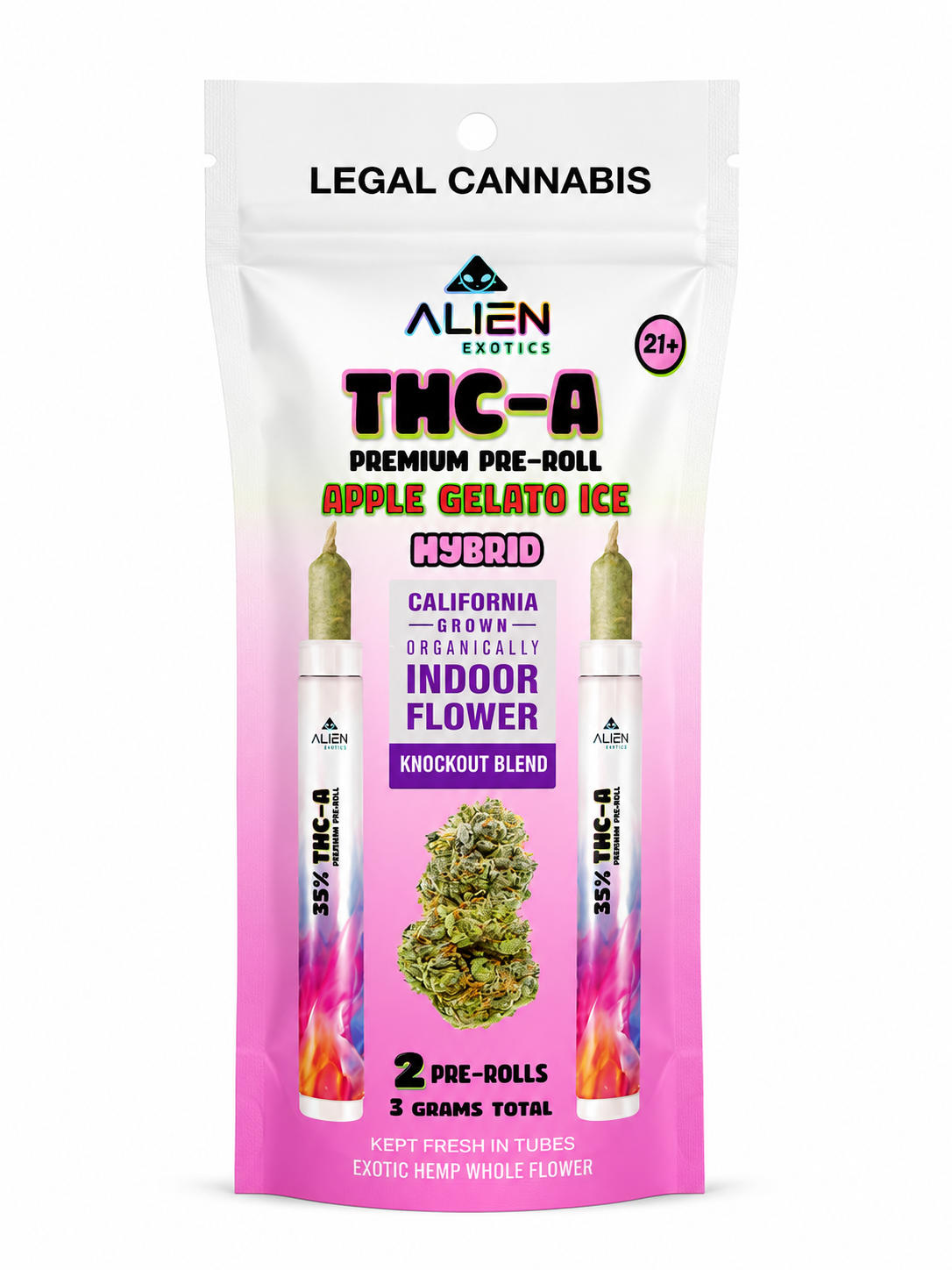 Apple Gelato Ice Hybrid Alien Exotics Premium THC-A Knockout Blend Pre-Roll 2ct