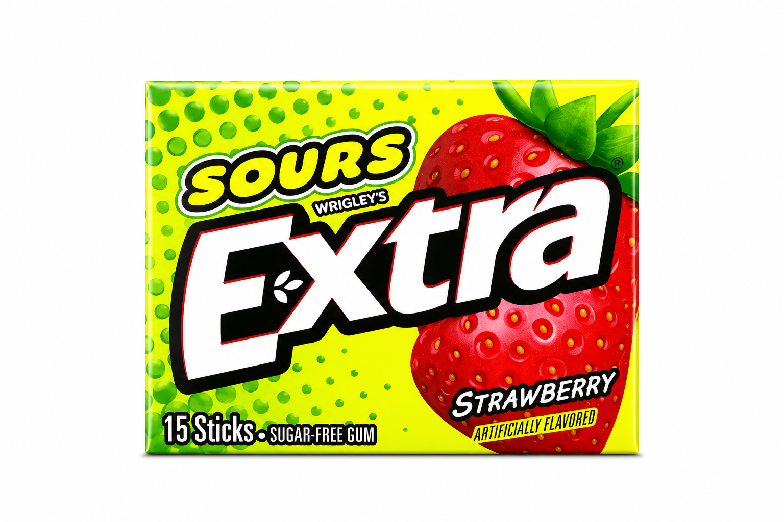 Sour Extra Gum Strawberry Sugar Free Chewing Gum Single Pack, 15 pc