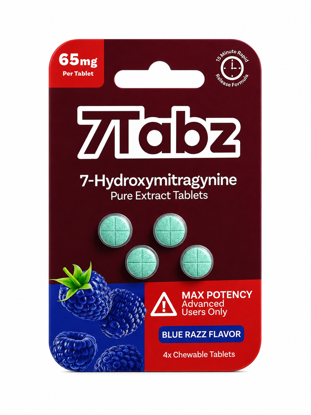 7Tabz 7-Hydroxymitragynine Extra Strength Kratom 4pk Blue Razz 65mg