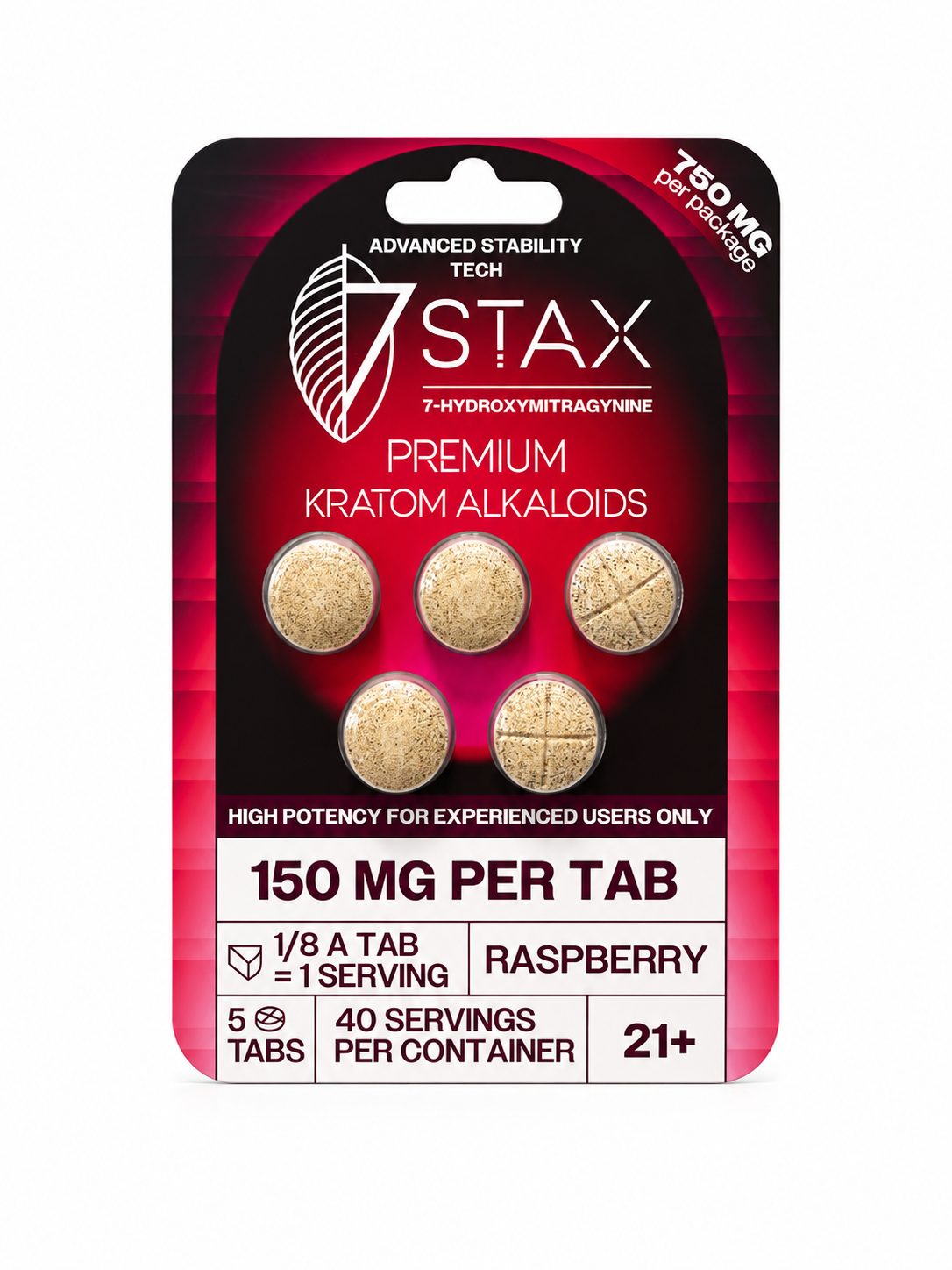 7 Stax 7 Hydroxymitragynine Raspberry 5pk 150mg Per Tablet