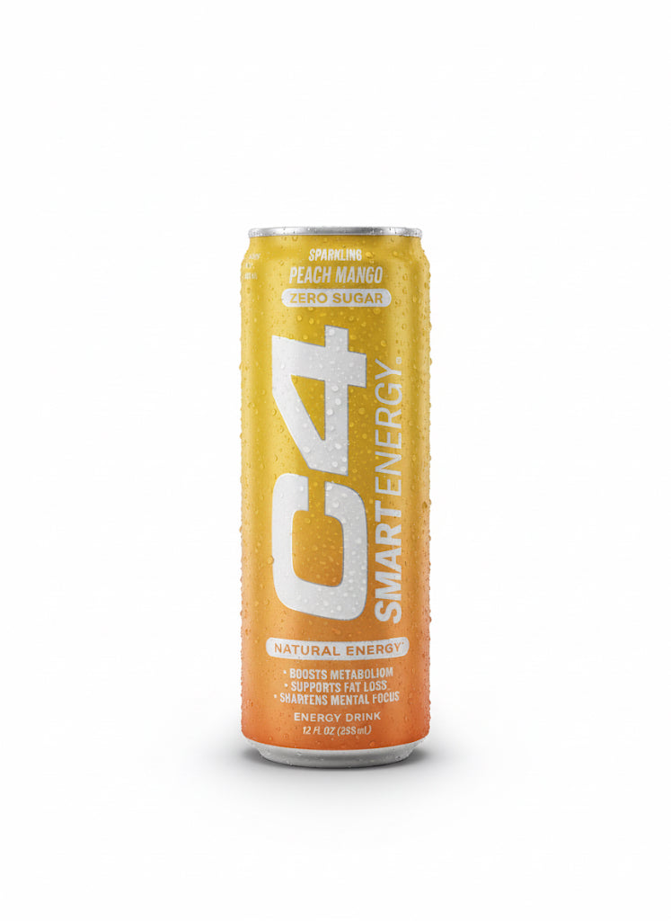 C4 Smart Energy Drink, Peach Mango Flavor, Zero Sugar, Carbonated, 12 oz
