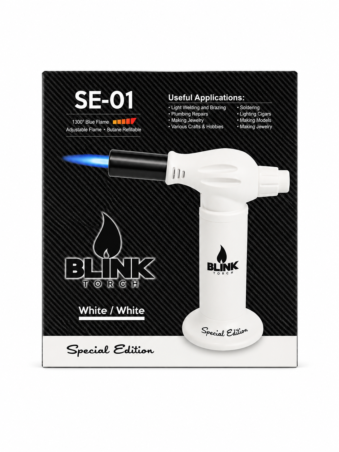 Blink Torch lighter  White SE-01 special edition Adjustable Flame . Butane Refillable