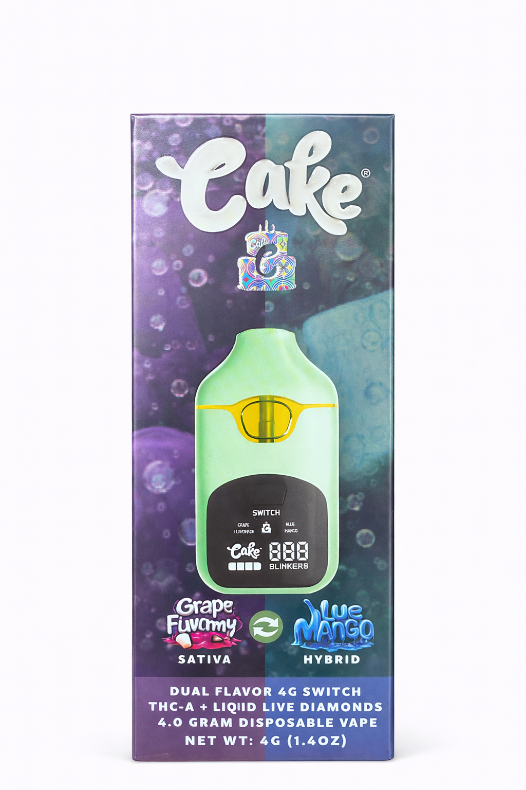 Cake Dual Flavor Switch Disposable Vape 4g Grape Flavorade/Blue Mango