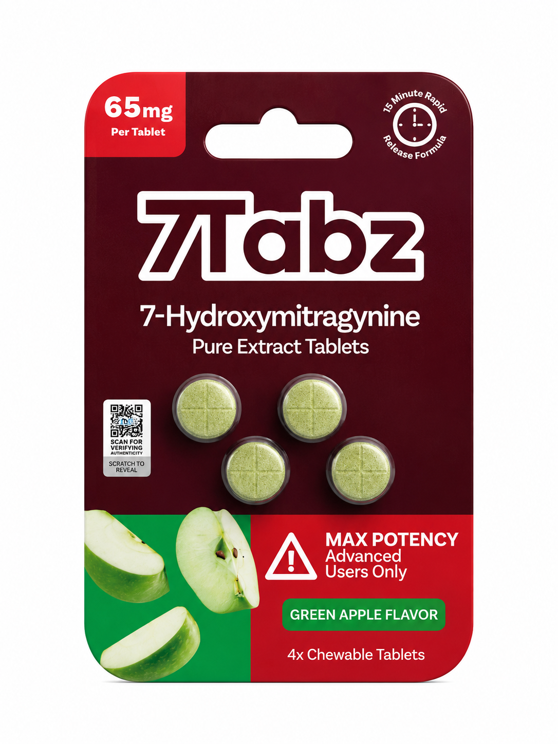 7Tabz 7-Hydroxymitragynine Extra Strength Kratom 4pk Green Apple  65mg