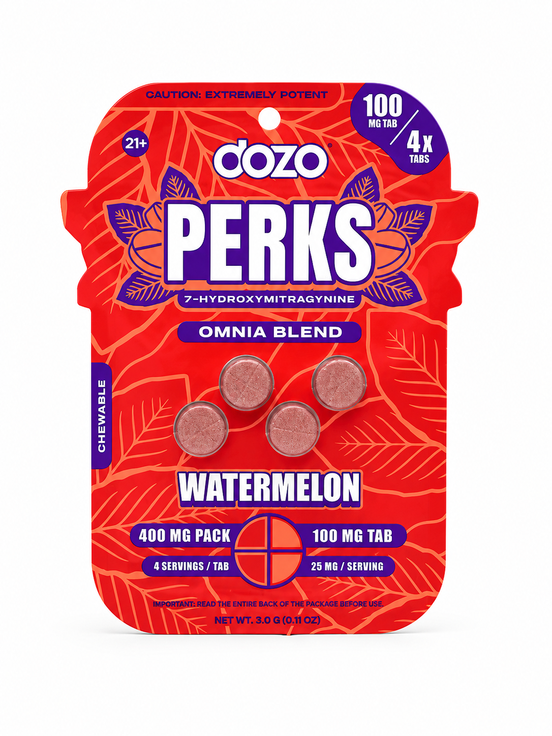 Dozo Perks 7-Hydroxy 100mg Tablet 4ct Pack Watermelon