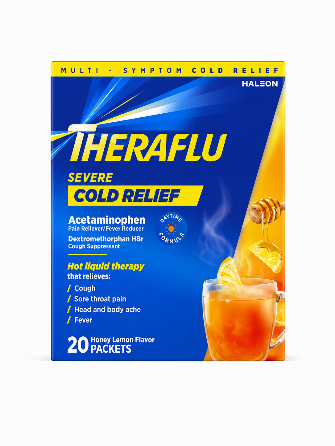 Theraflu Daytime Severe Cough Cold and Flu Relief Medicine Powder, Honey Lemon, 20CT