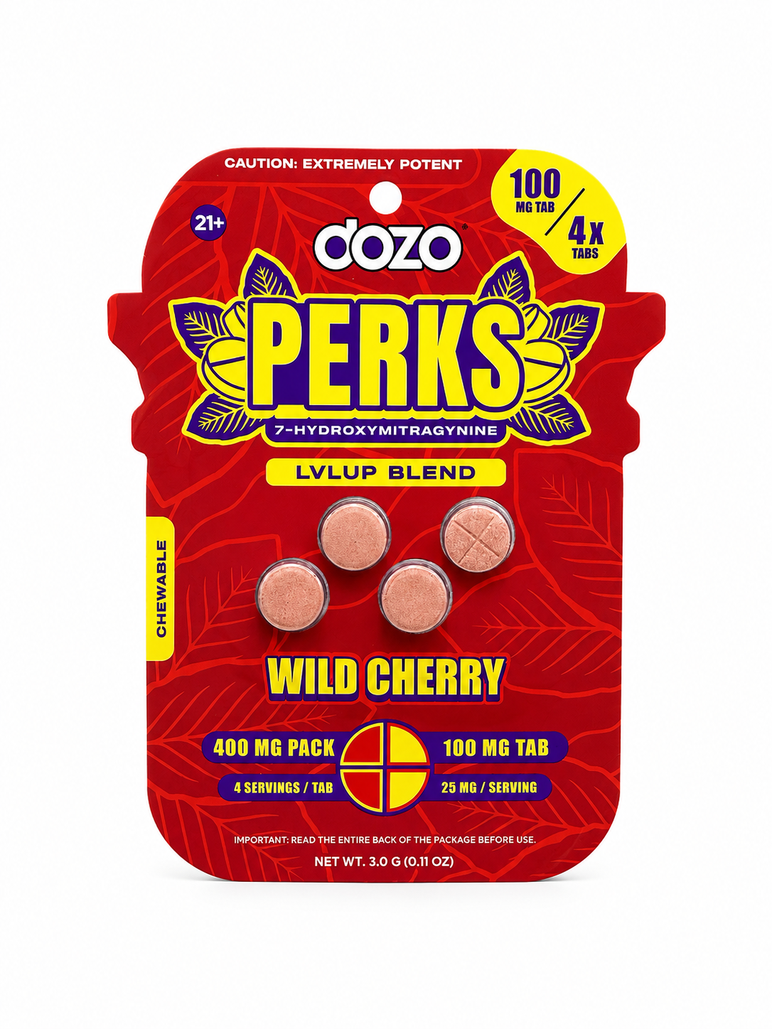 Dozo Perks 7-Hydroxy 100mg Tablet 4ct Pack Wild Cherry