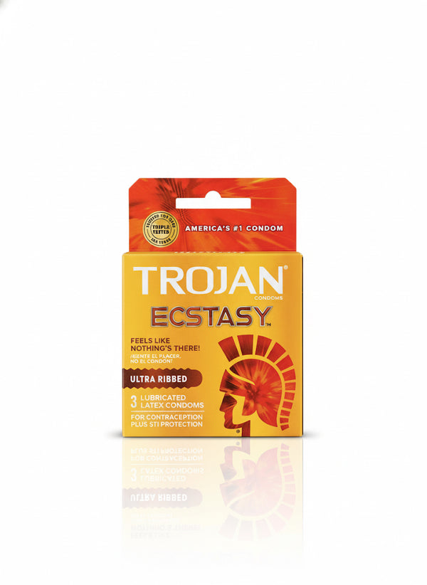 Trojan Ultra Ribbed Ecstasy Lubricated Condoms 3 Ct