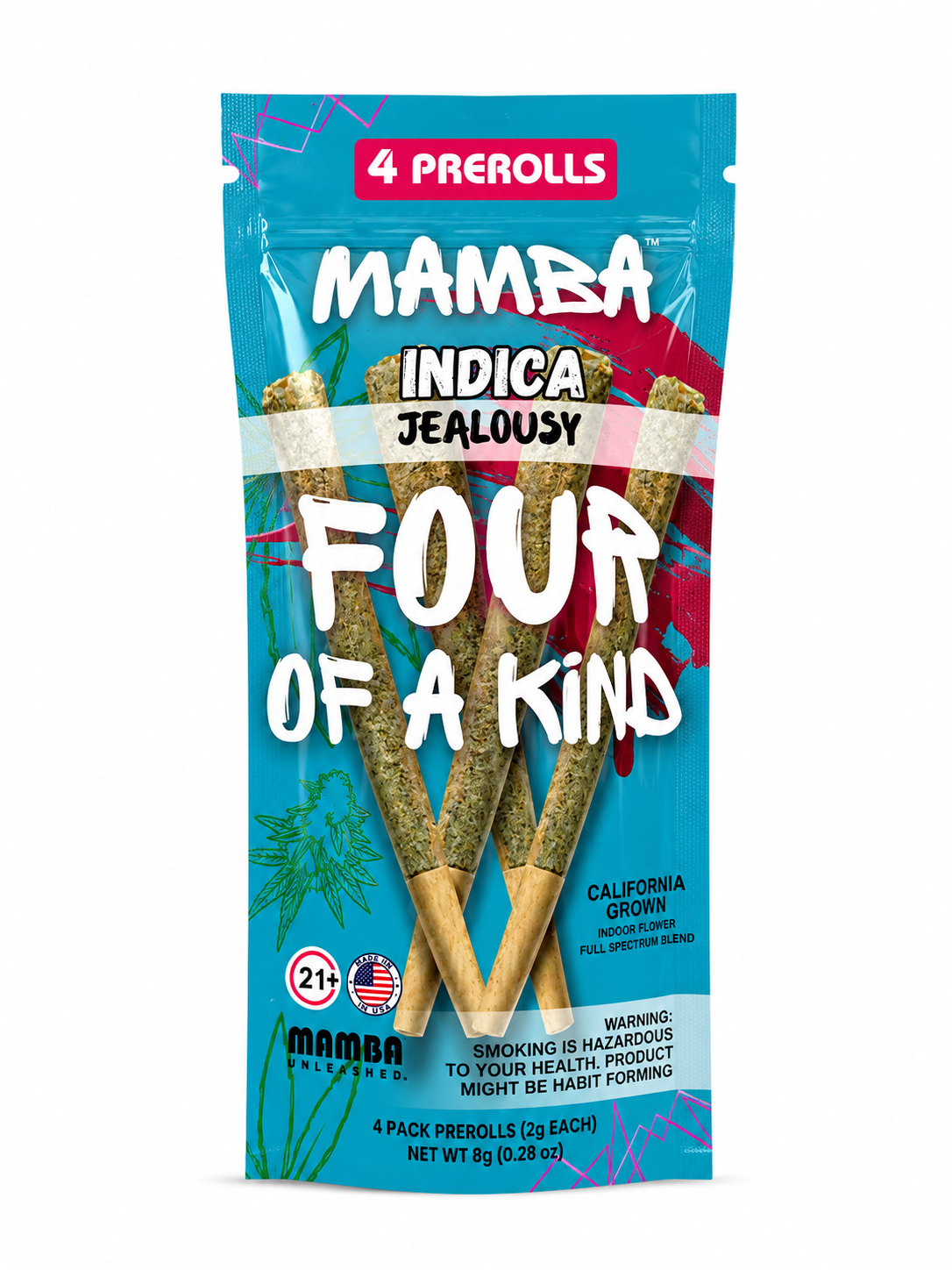 Mamba Four of A Kind Jealousy Indica Prerolls 4ct
