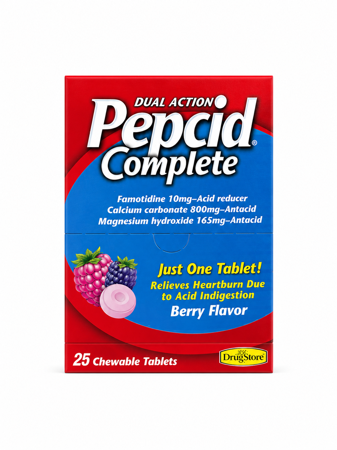 Pepcid Complete Dual-Action Antacid, Berry Flavor, 25/Box