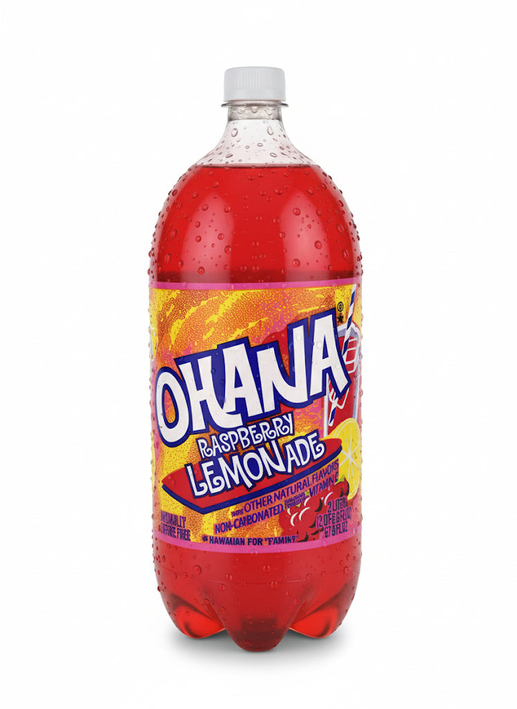 Ohana Raspberry Lemonade Soda Pop, 2 Liter