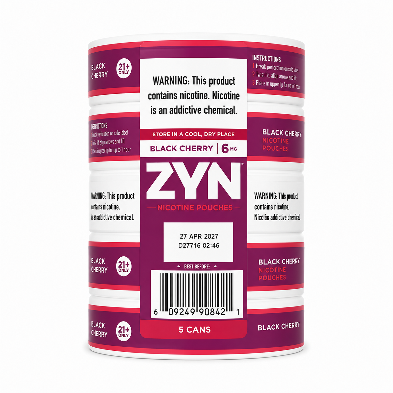 ZYN Nicotine Pouches Black Cherry 6MG 5 Cans