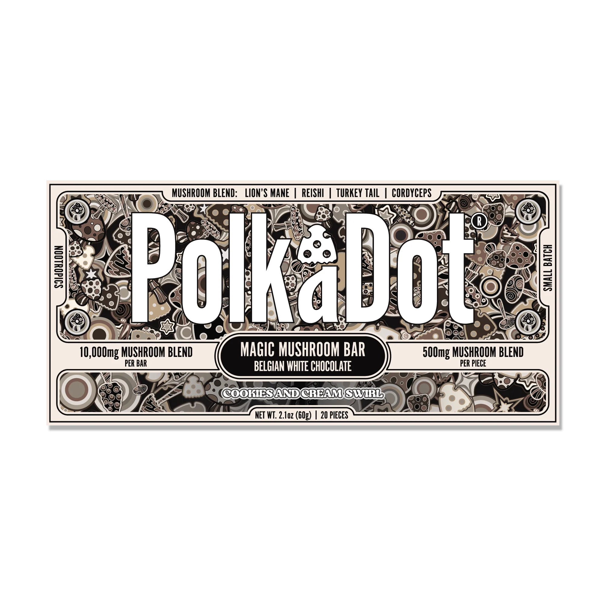 PolkaDot Magical Mushroom Cookies And Cream Chocolate 10.000MG Per Bar