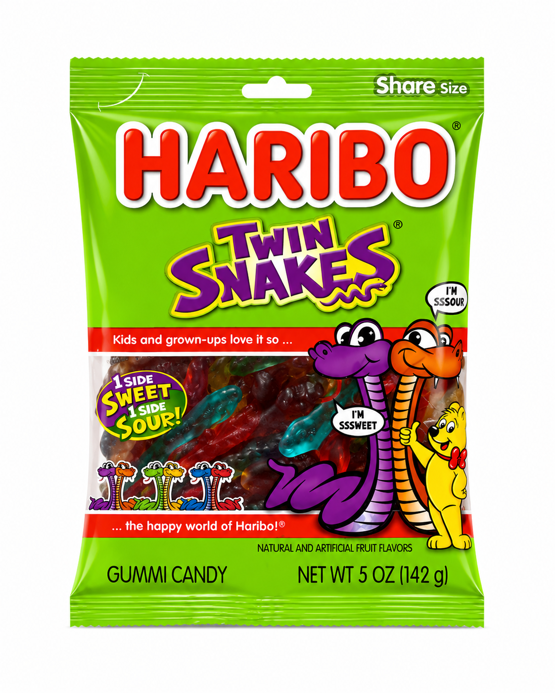 HARIBO Twin Snakes Gummies Original Sweet and Sour Assorted Fruit Flavor Gummy Candy, 5oz
