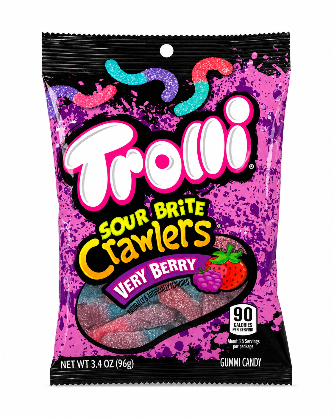 Trolli Sour Brite Crawlers Candy, Very Berry, Sweet and Sour, Gummy Worms