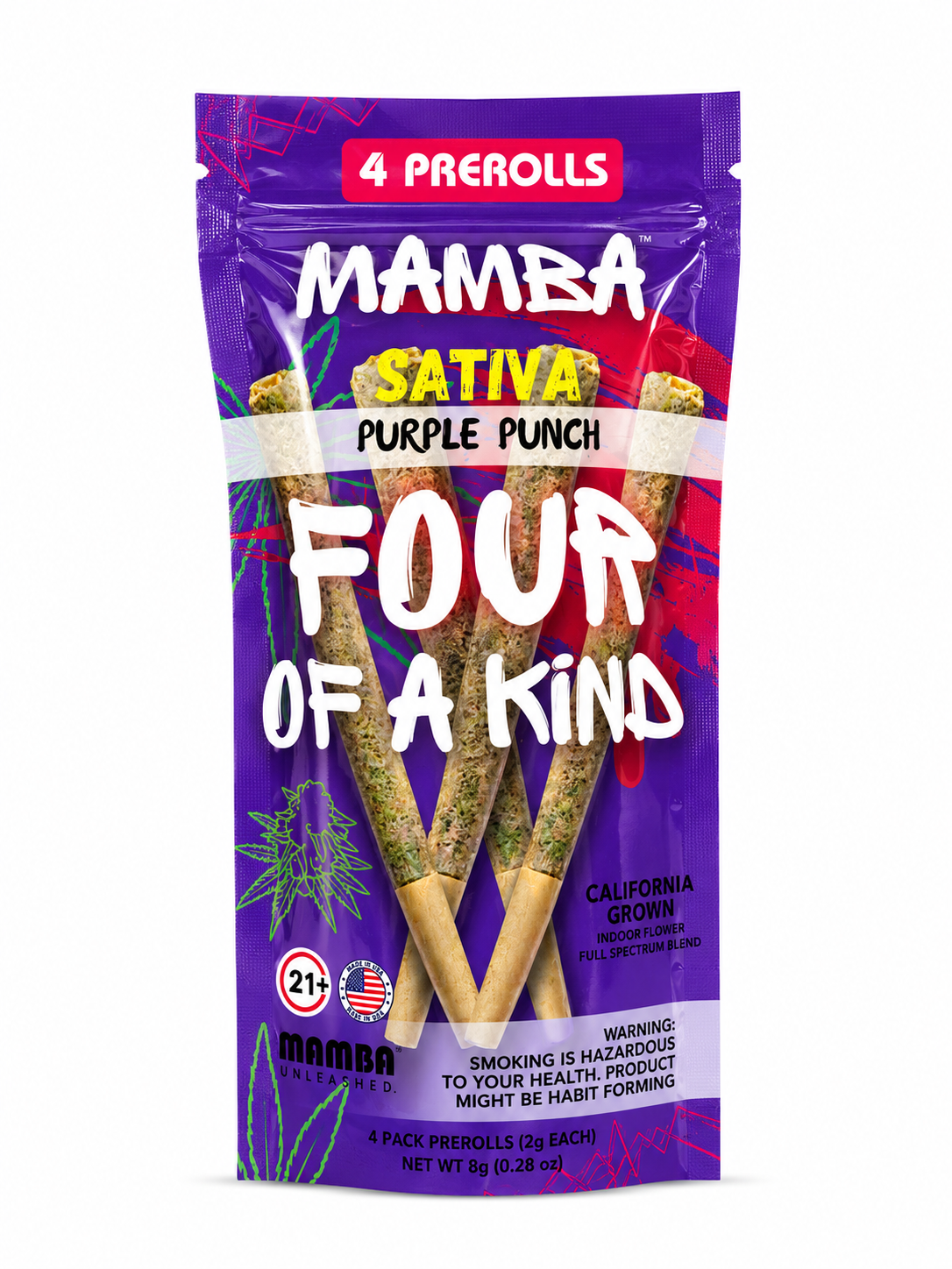 Mamba Four of A Kind Purple Punch Sativa Prerolls 4ct