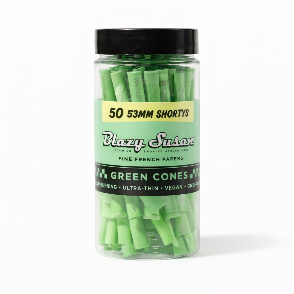 Blazy Susan Green Pre Rolled 50 53mm Shorty’s Size Cones Jar