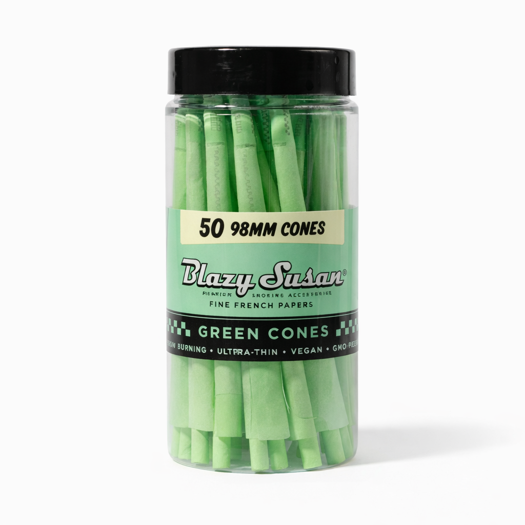 Blazy Susan Green Pre Rolled 50 98mm Size Cones Jar
