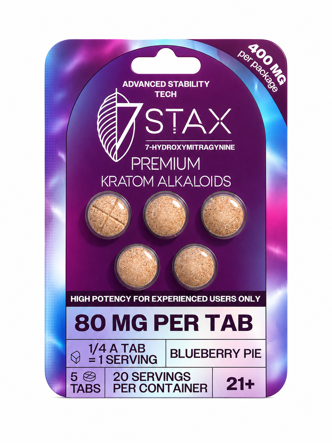 7 Stax 7 Hydroxymitragynine Blueberry Pie 5pk 80mg Per Tablet