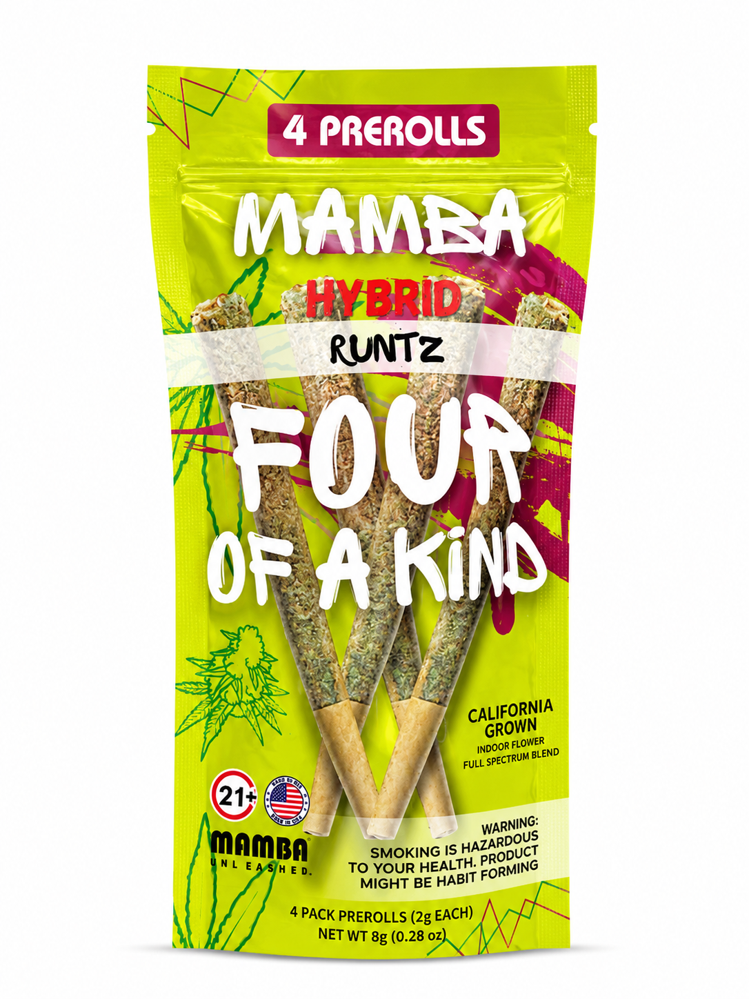 Mamba Four of A Kind Runtz Hybrid Prerolls 4ct