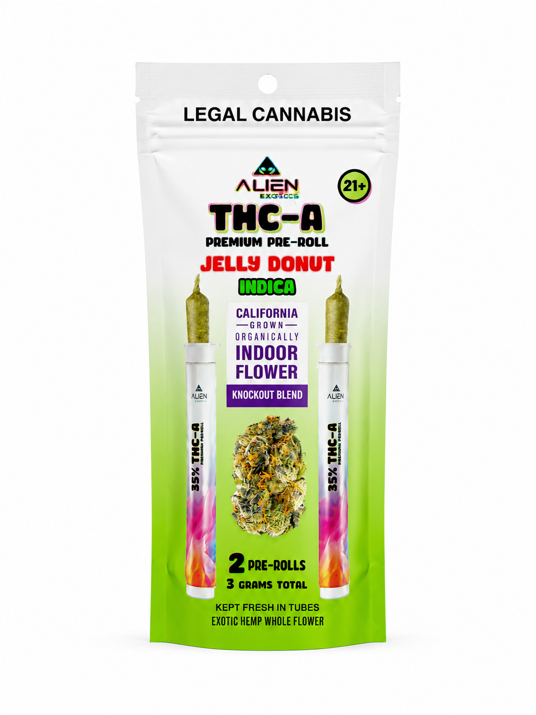 jelly Donut Indica Alien Exotics Premium THC-A Knockout Blend Pre-Roll 2ct