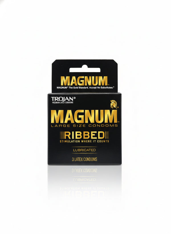 Trojan Magnum Ribbed Lubricated Premium Latex Condoms Large Size, 3 Ct