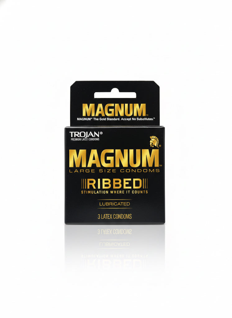 Trojan Magnum Ribbed Lubricated Premium Latex Condoms Large Size, 3 Ct
