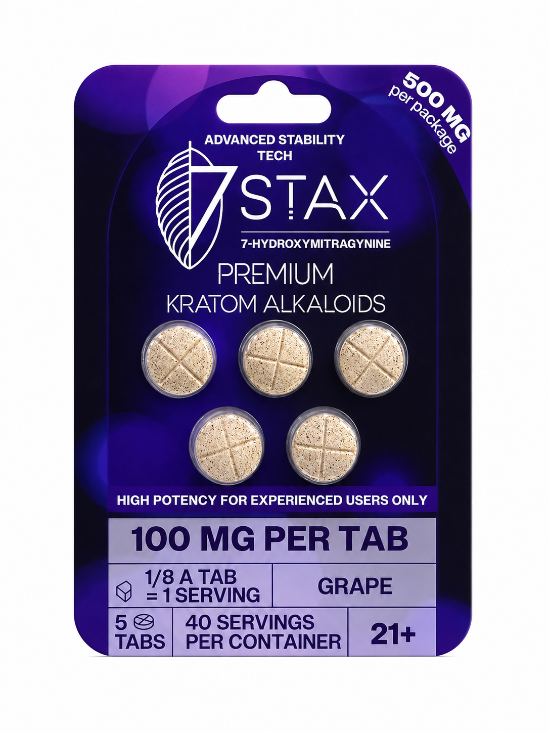 7 Stax 7 Hydroxymitragynine Grape 5pk 100mg Per Tablet