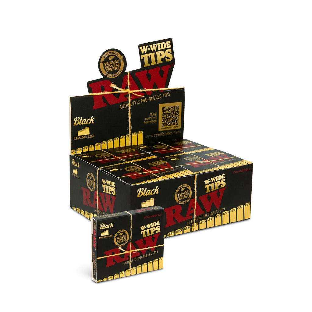 RAW BLACK W-WIDE PRE-ROLLED TIPS 18 PER PACK