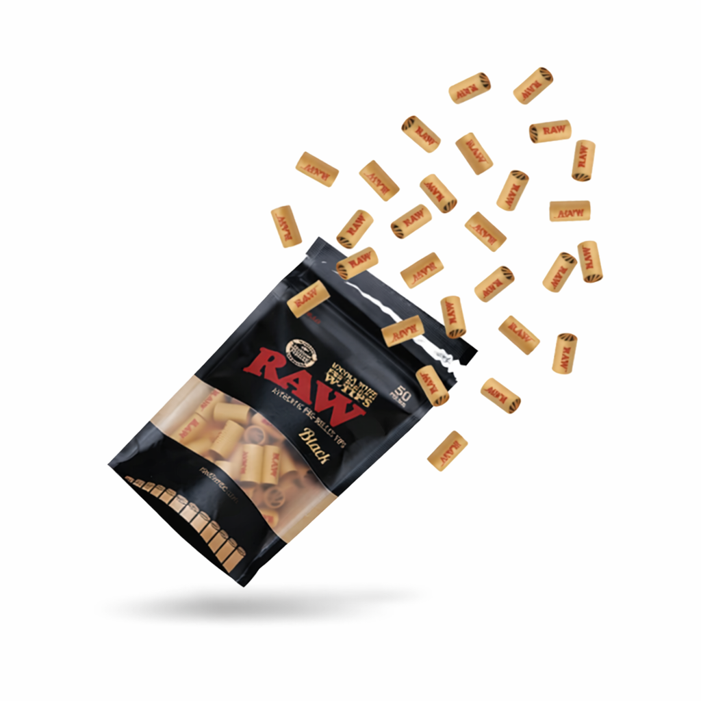 RAW BLACK EXTRA WIDE PRE-ROLLED TIPS 50 PER BAG